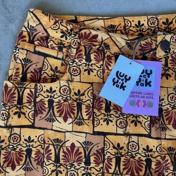 Lucy & Yak Jeans Size W40 / US 16 Organic Yellow BOHO Billie Print High Waist - Picture 5 of 12